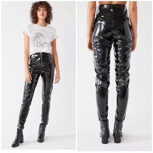 I.AM.G.I.A. Faux Leather Winona Super Shiny Circle Zip Fly Pant Black Sz L